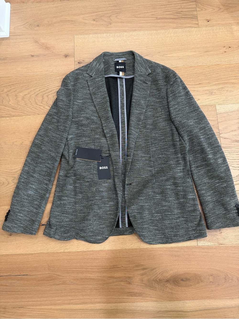 BOSS Men's Heathered Charcoal Knit Blazer